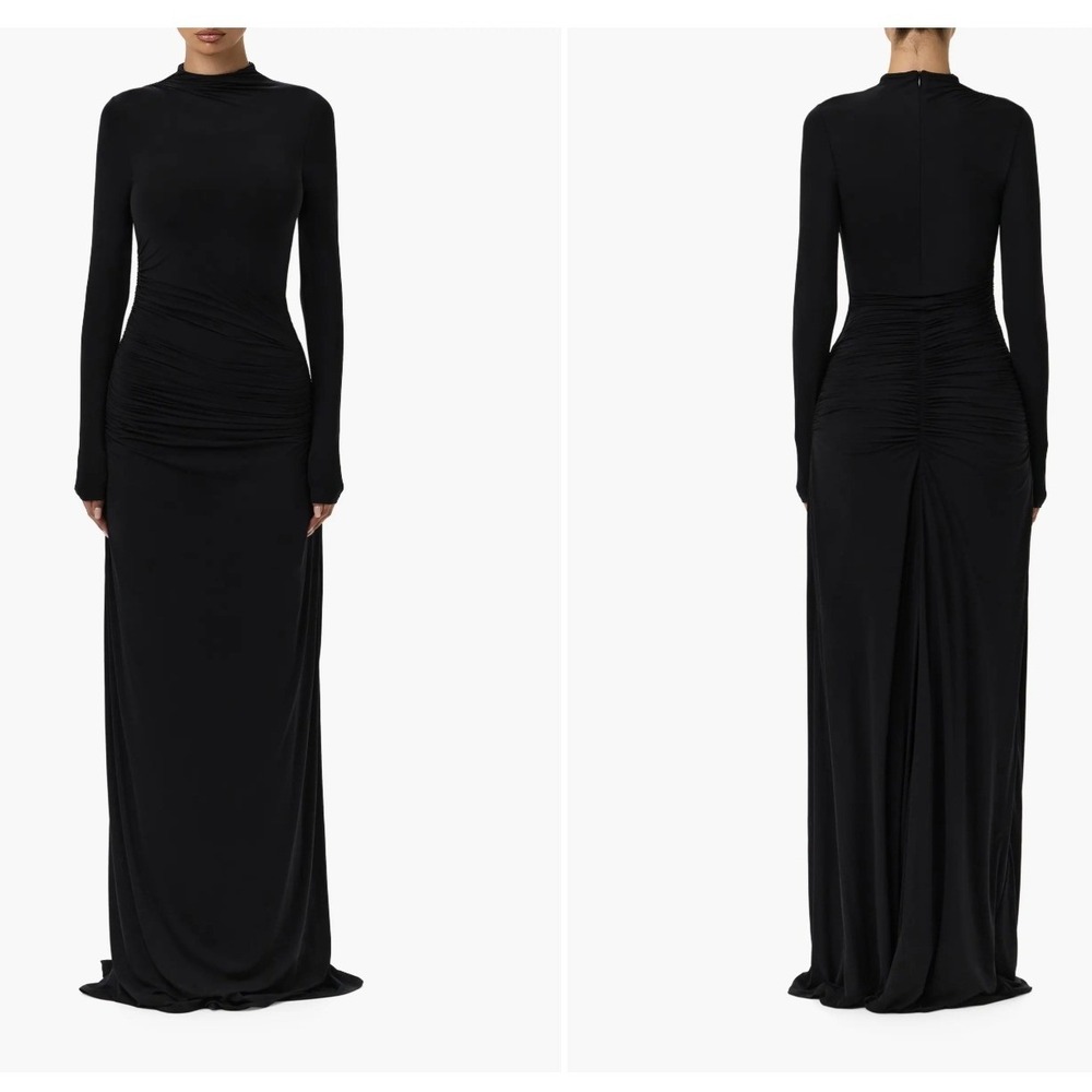 NEW Naked Wardrobe Ruched Funnel Neck Long Sleeve Maxi Dress Black S